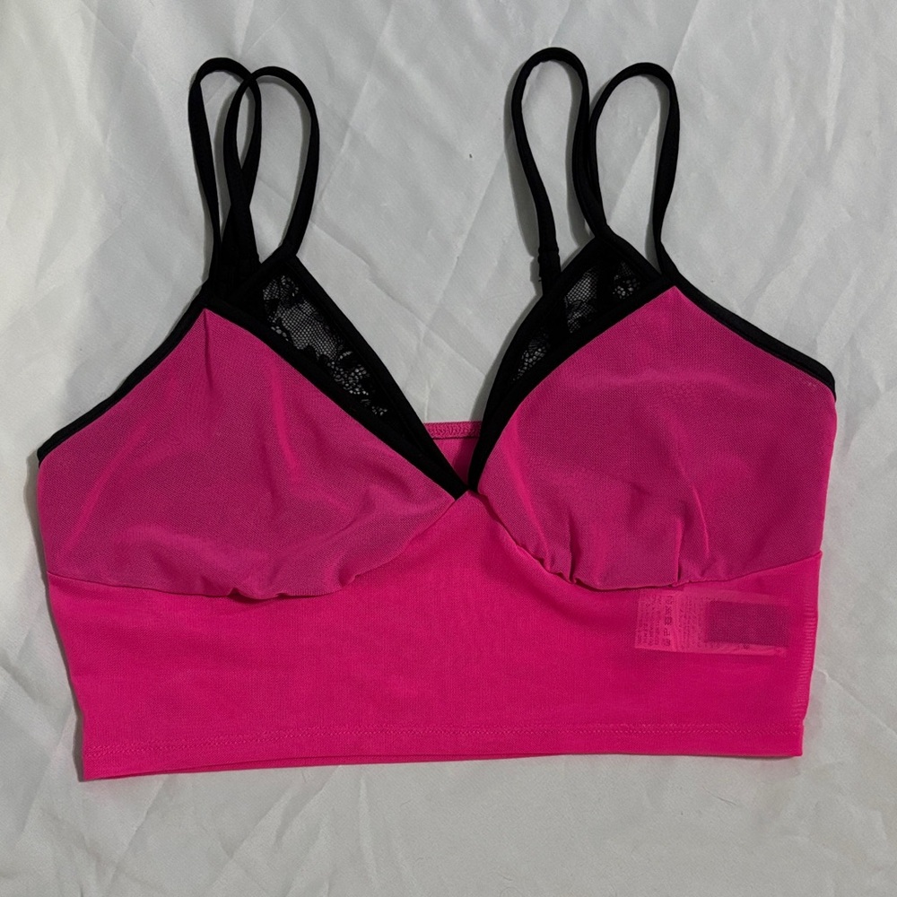 ROMWE Hot Pink and Black Lace Bralette